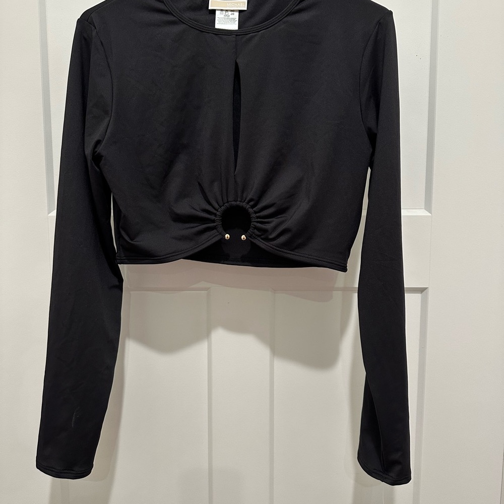 NWT Michael Kors Elegant Black Cropped Blouse Women's Size XL